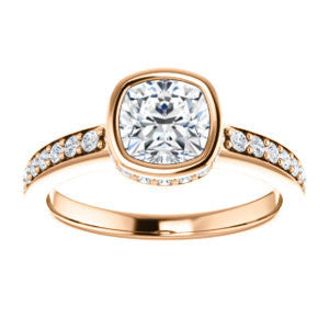 Cubic Zirconia Engagement Ring- The Monaco (Customizable Vintage Cushion Cut Design with Crown-inspired Under-halo Trellis and Pavé Band)
