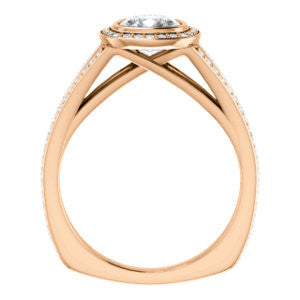 Cubic Zirconia Engagement Ring- The Maritza (Customizable Bezel-Halo Cushion Cut Style with Pavé Split Band & Euro Shank)