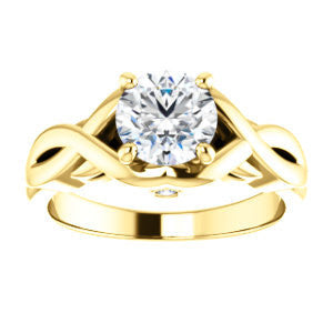 Cubic Zirconia Engagement Ring- The Lakshmi (Customizable Cathedral-set Round Cut Style with Twisting Split Band & Peekaboo Accents)