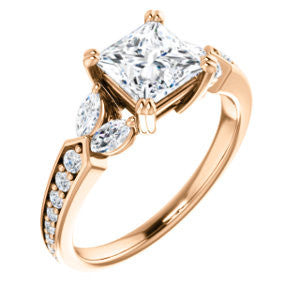 Cubic Zirconia Engagement Ring- The Rosalyn (Customizable Princess Cut with Marquise Accent Butterflies and Round Channel)