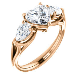 Cubic Zirconia Engagement Ring- The Ila (Customizable 3-stone Design with Heart Cut Center, Pear Accents and Split Band)