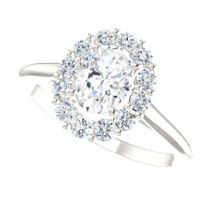 Cubic Zirconia Engagement Ring- The Taelynn (Customizable Oval Cut Style with Cluster Halo and Thin Band)