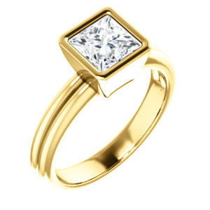 Cubic Zirconia Engagement Ring- The Stacie (Customizable Bezel-set Princess Cut Solitaire with Grooved Band)