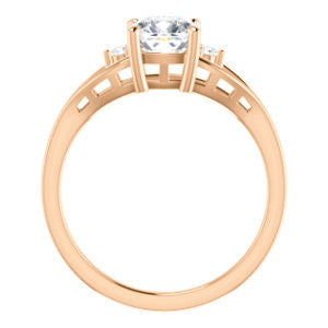 Cubic Zirconia Engagement Ring- The Willie Jo (Customizable 3-stone Cushion Cut Design with Small Round Cut Accents and Decorative Cathedral Trellis)