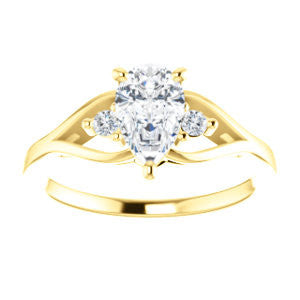 Cubic Zirconia Engagement Ring- The Willie Jo (Customizable 3-stone Pear Cut Design with Small Round Cut Accents and Decorative Cathedral Trellis)