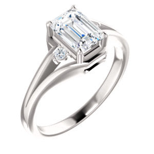 Cubic Zirconia Engagement Ring- The Erma (Customizable Emerald Cut 3-stone Style with Small Round Cut Accents and Tapered Split Band)