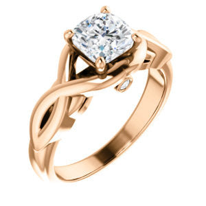 Cubic Zirconia Engagement Ring- The Lakshmi (Customizable Cathedral-set Cushion Cut Style with Twisting Split Band & Peekaboo Accents)