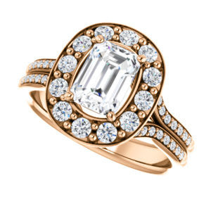 Cubic Zirconia Engagement Ring- The Yasmine (Customizable Radiant Cut Center with Oversized Halo Accents and Split-Pavé Band)