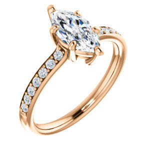 Cubic Zirconia Engagement Ring- The Monikama (Customizable Marquise Cut Thin Band Design with Round Accents)