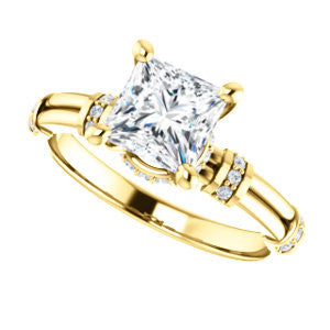 Cubic Zirconia Engagement Ring- The Jayla (Customizable Princess Cut Style with Under-Halo & Horizontal Band Accents)