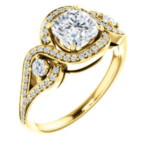 Cubic Zirconia Engagement Ring- The Sofía Anna (Customizable Cushion Cut Design with Dual Round Accents, Twisted Halo and Pavé Split Band)