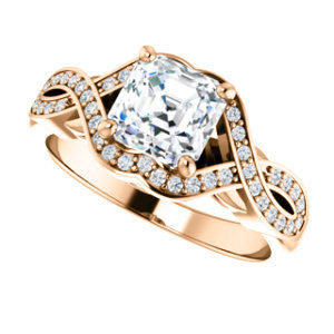Cubic Zirconia Engagement Ring- The Bannely (Customizable Asscher Cut Semi-Halo Style with Split-Pavé Band and Peekaboo Accents)