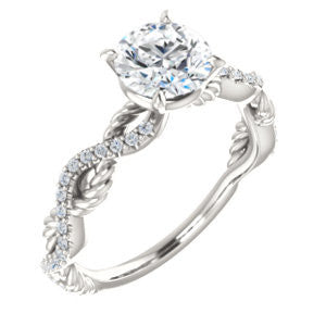 Cubic Zirconia Engagement Ring- The Janneth (Customizable Round Cut Design with Twisting Rope-Pavé Split Band)