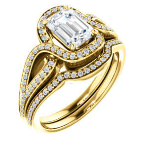 Cubic Zirconia Engagement Ring- The Taylor Ann (Customizable Radiant Cut Center with Twisting Halo & Wide Split-Pavé Band)