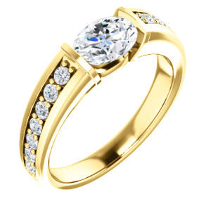 Cubic Zirconia Engagement Ring- The Rosemary (Customizable Oval Cut Tension Bar Set with Wide Channel/Prong Band)