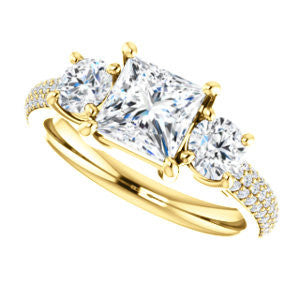 CZ Wedding Set, featuring The Zuleyma engagement ring (Customizable Enhanced 3-stone Princess Cut Design with Triple Pavé Band)
