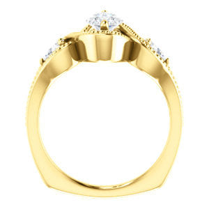 Cubic Zirconia Engagement Ring- The Nainika (Customizable 3-stone Marquise Cut Design with Pear Accents and Filigreed Split Band)