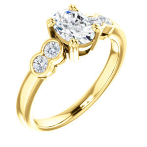 Cubic Zirconia Engagement Ring- The Yucsin (Customizable Oval Cut Five-stone Design with Round Bezel Accents)