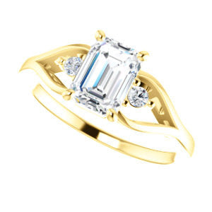 Cubic Zirconia Engagement Ring- The Willie Jo (Customizable 3-stone Radiant Cut Design with Small Round Cut Accents and Decorative Cathedral Trellis)
