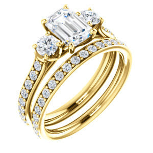 Cubic Zirconia Engagement Ring- The Janni (Customizable Enhanced 3-stone Radiant Cut Design with Round Accents)