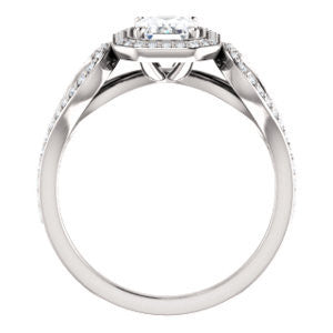 Cubic Zirconia Engagement Ring- The Roya (Customizable Cathedral-Halo Radiant Cut Design with Wide Ribbon-inspired Split-Pavé Band)