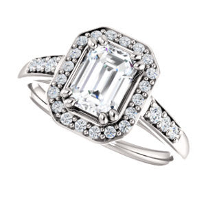 Cubic Zirconia Engagement Ring- The Julie Madison (Customizable Radiant Cut Style with Halo and Round Cut Journey-Style Band Accents)