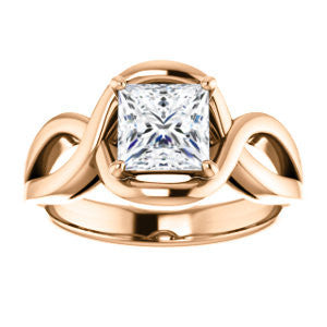 Cubic Zirconia Engagement Ring- The Maude (Customizable Cathedral-raised Princess Cut Solitaire with Ribboned Split Band)
