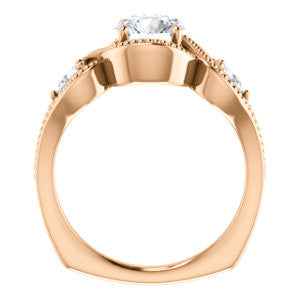 Cubic Zirconia Engagement Ring- The Nainika (Customizable 3-stone Round Cut Design with Pear Accents and Filigreed Split Band)