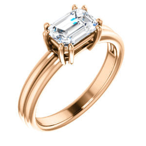 Cubic Zirconia Engagement Ring- The Marnie (Customizable Emerald Cut Solitaire with Grooved Band)
