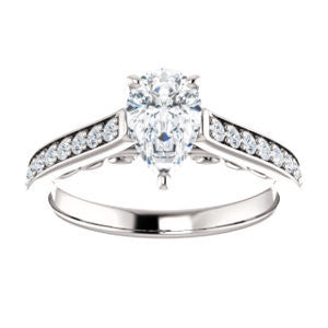 Cubic Zirconia Engagement Ring- The Jamiyah (Customizable Pear Cut Design with Decorative Trellis Engraving and Pavé Band)