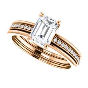 Cubic Zirconia Engagement Ring- The Rikki (Customizable Emerald Cut Design with Double-Grooved Pavé Band)