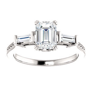Cubic Zirconia Engagement Ring- The Kimiko (Customizable 3-stone Radiant Cut Design with Baguette Accents and Thin Wheat-Filigree Band)