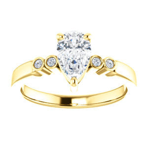Cubic Zirconia Engagement Ring- The Luzella (Customizable 5-stone Design with Pear Cut Center and Round Bezel Accents)