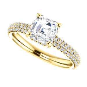 Cubic Zirconia Engagement Ring- The Fatima (Customizable Asscher Cut Center with Triple Pavé Band)