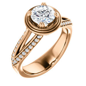 CZ Wedding Set, featuring The Reina engagement ring (Customizable Ridged-Bevel Surrounded Round Cut with 3-sided Split-Pavé Band)