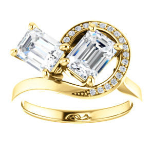 Cubic Zirconia Engagement Ring- The Lupita (Customizable Enhanced 2-stone Asymmetrical Emerald Cut Design with Semi-Halo)