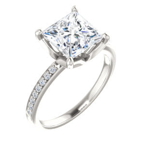 Cubic Zirconia Engagement Ring- The Sandy (Customizable Prong-Accented Princess Cut Style with Thin Pavé Band)