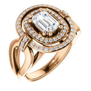 Cubic Zirconia Engagement Ring- The Kandie Lue (Customizable Cathedral-set Radiant Cut with 2x Halo and Prong Accents)