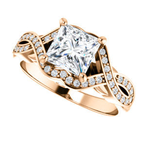 Cubic Zirconia Engagement Ring- The Bannely (Customizable Princess Cut Semi-Halo Style with Split-Pavé Band and Peekaboo Accents)