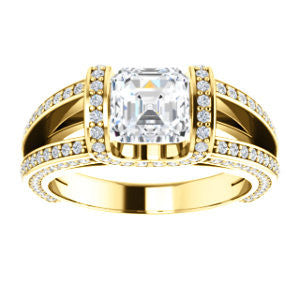 CZ Wedding Set, featuring The Scarlett engagement ring (Asscher Cut with Prong-Accented Bar Basket and Split Pavé Band)