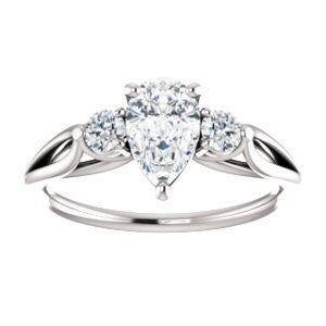 Cubic Zirconia Engagement Ring- The Mahlia (Customizable 3-stone Design with Pear Cut Center, Round Accents and Split Band)