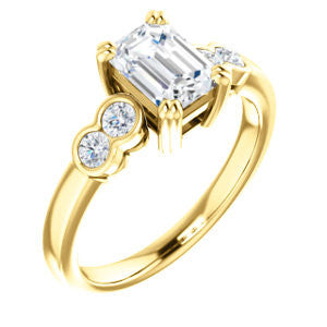 Cubic Zirconia Engagement Ring- The Yucsin (Customizable Emerald Cut Five-stone Design with Round Bezel Accents)