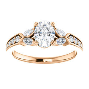 Cubic Zirconia Engagement Ring- The Rosalyn (Customizable Oval Cut with Marquise Accent Butterflies and Round Channel)