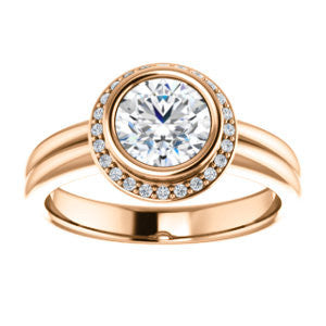 Cubic Zirconia Engagement Ring- The Sloan (Bezel Style Halo and Customizable Round Cut Center Stone)