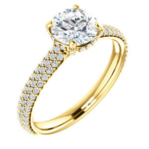 Cubic Zirconia Engagement Ring- The Fatima (Customizable Round Cut Center with Triple Pavé Band)