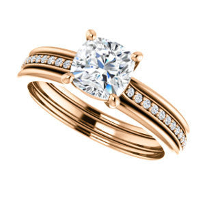 Cubic Zirconia Engagement Ring- The Rikki (Customizable Cushion Cut Design with Double-Grooved Pavé Band)