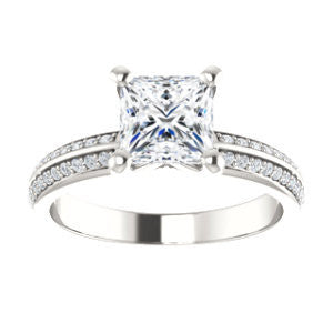 Cubic Zirconia Engagement Ring- The Layla (Customizable Princess Cut Design with Segmented Double-Pavé Band)
