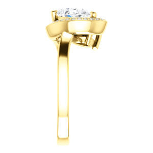 Cubic Zirconia Engagement Ring- The Lupita (Customizable Enhanced 2-stone Asymmetrical Pear Cut Design with Semi-Halo)