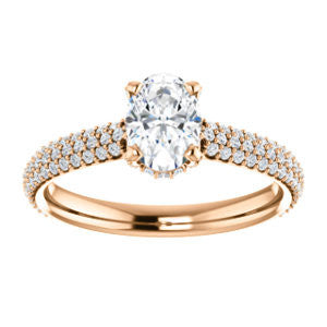Cubic Zirconia Engagement Ring- The Fatima (Customizable Oval Cut Center with Triple Pavé Band)