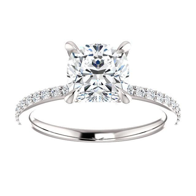 *Clearance* Cubic Zirconia Engagement Ring- The Geraldine Lea (1.50 Carat Cushion Cut with Delicate Pavé Band in 18K White Gold)
